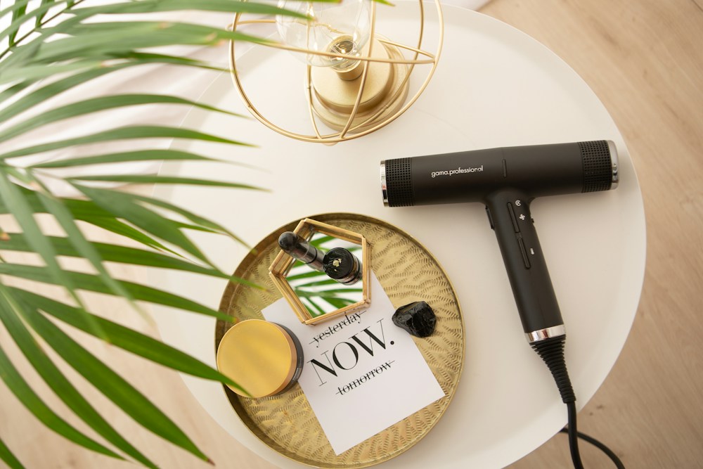 Modern hair dryer in a studio setting