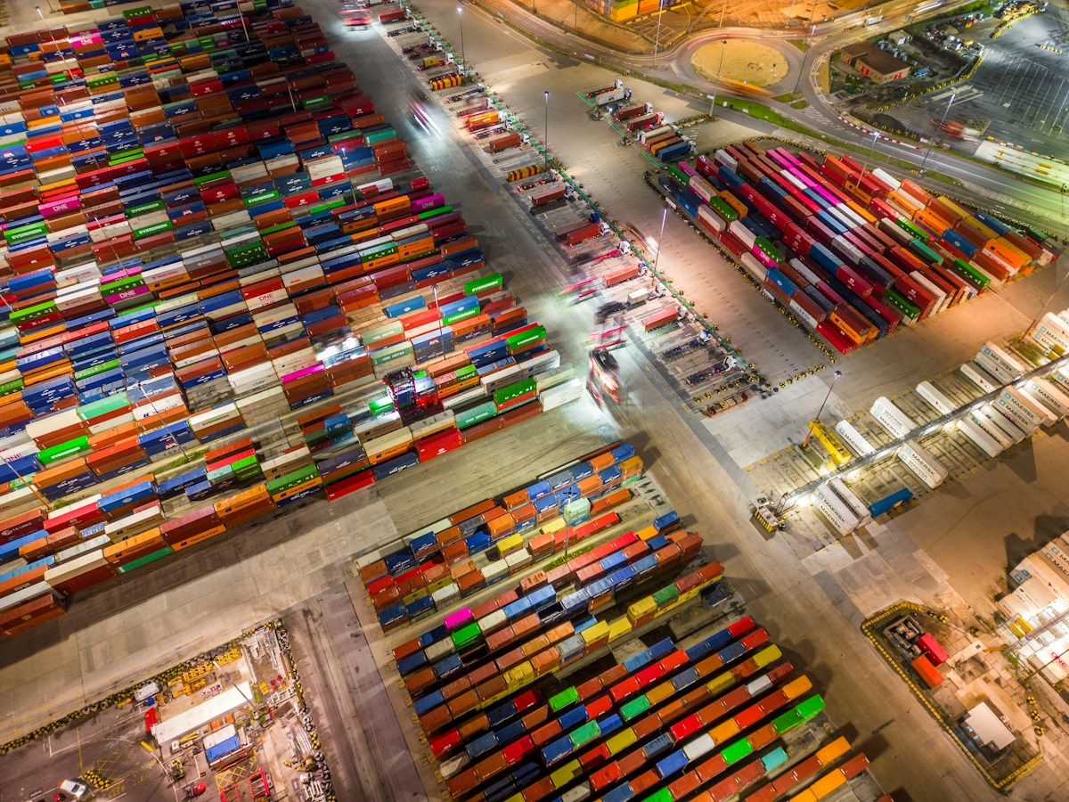 Shipping containers ready for export at a port